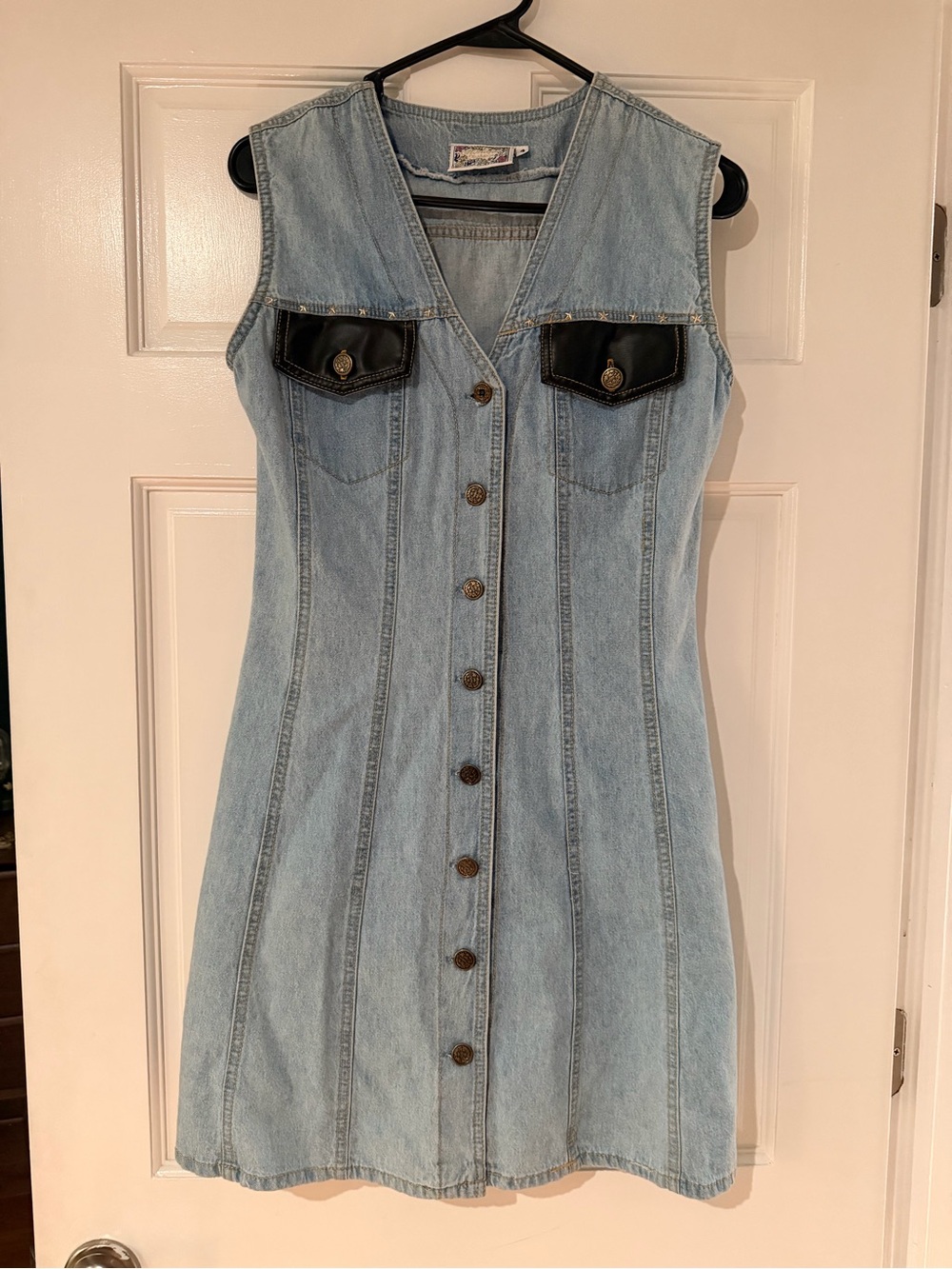 VINTAGE Denim/Leather Mini Dress w/ custom USA patchwork